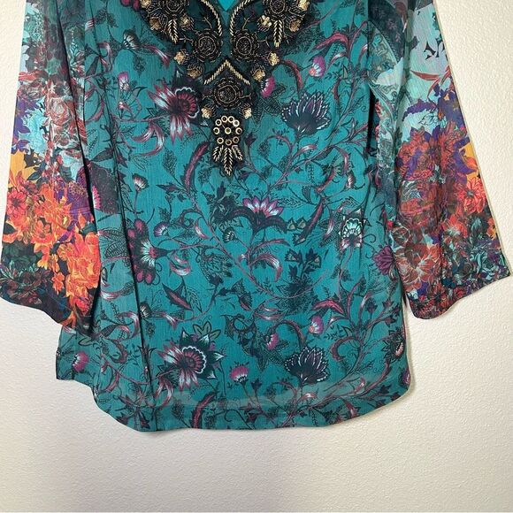Soft Surroundings Beaurie beaded boho blouse & tank top women’s size small - Picture 4 of 9